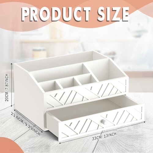 Marsui Paper Plate Dispenser, Wood Rustic Paper Plate Holder for Countertop with Drawer Silverware Utensil Caddy, Cutlery Flatware Organizer for Spoon Fork Napkins Kitchen Parties(White) by Marsui - Image 2