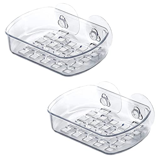 Soap Case, Holder with Suction Cups, 5.25” Long, Clear Acrylic Plastic, Bar Soap, Sponge, Toiletries Container, Bathroom, Kitchen Accessory, Space Saving Soap Holder (2)