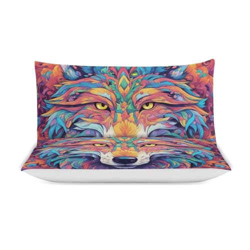 ZGDPBYF Conjunto de colcha King Size 3 peças, lobo animal selvagem psicodélico abstrato padrão lobo