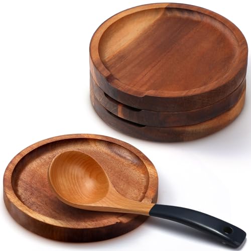 Honeydak 4 Pcs Acacia Wood Spoon Rest Kitchen Stove Top Utensil, Classic