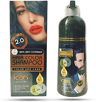 Hair Color Shampoo Natural Black 2.0 100% Gray Coverage 400ml