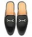 ELANROMAN Men's Backless Loafers Black Genuine Leather Mules Horse Buckle Slippers Shoes US US 9.5