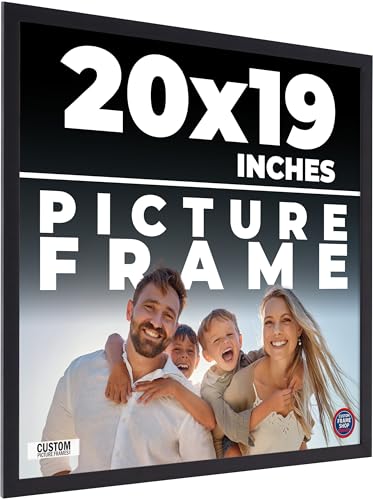 20x19 Frame Black Real Wood Picture Frame Width 0.75 Inches | Interior Frame Depth 0.5 Inches | Noir Classique Mid Century Photo Frame Complete with UV Acrylic, Foam Board Backing & Hanging Hardware