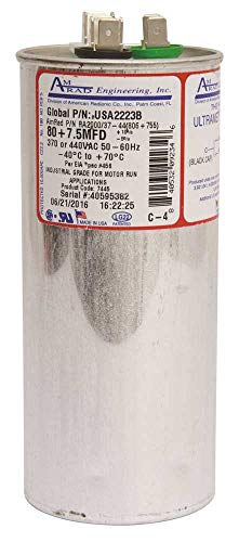 AMRAD ENGINEERING USA2223B Round USA-Made Motor Run Capacitor, 80/7.5 Mfd, 370/440 Vac-132348