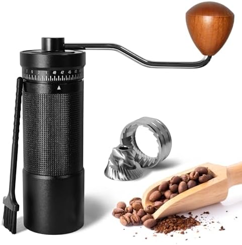 Manual Coffee Grinder with Digital External Adjustable Settings, Portable Hand Grinder with Stainless Steel Conical Burr, 30g Capacity for Travel, Camping, Office, Espresso, Pour Over (Black)
