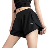[Zleufirty] ショートパンツ レディース 短パン ランニングスポーツウェア レディース 吸汗速乾 3分丈 一体型2in1 サイドポケット フィットネス ヨガウェア ジム ヨガパンツ ジョガーパンツ 部屋着 通気 快適 (JP, アルファベット, S, ブラック)