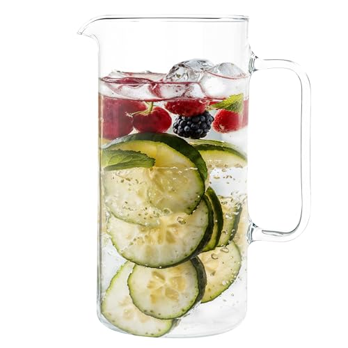 Simax Glass Pitcher, 32 Ounce (1 Quart) Borosilicate Glass, Hot and Cold Safe Iced Tea Pitchers for Drinks, Made in Europe Glass Water Pitcher, Cocktail Jug, Lemonade, Sangria