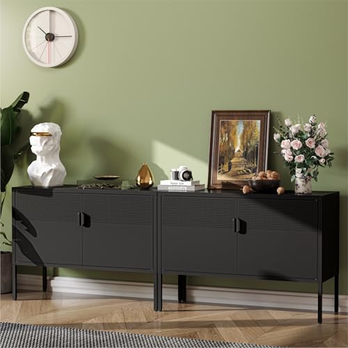 Image of COFaR TV Stand for TVs up to 75 Inch, 40''L Media Console with Ventilation Doors, Metal Entertainment Center with Adjustable Shelves & 120Lbs Storage for Living Room & Bedroom, Black
