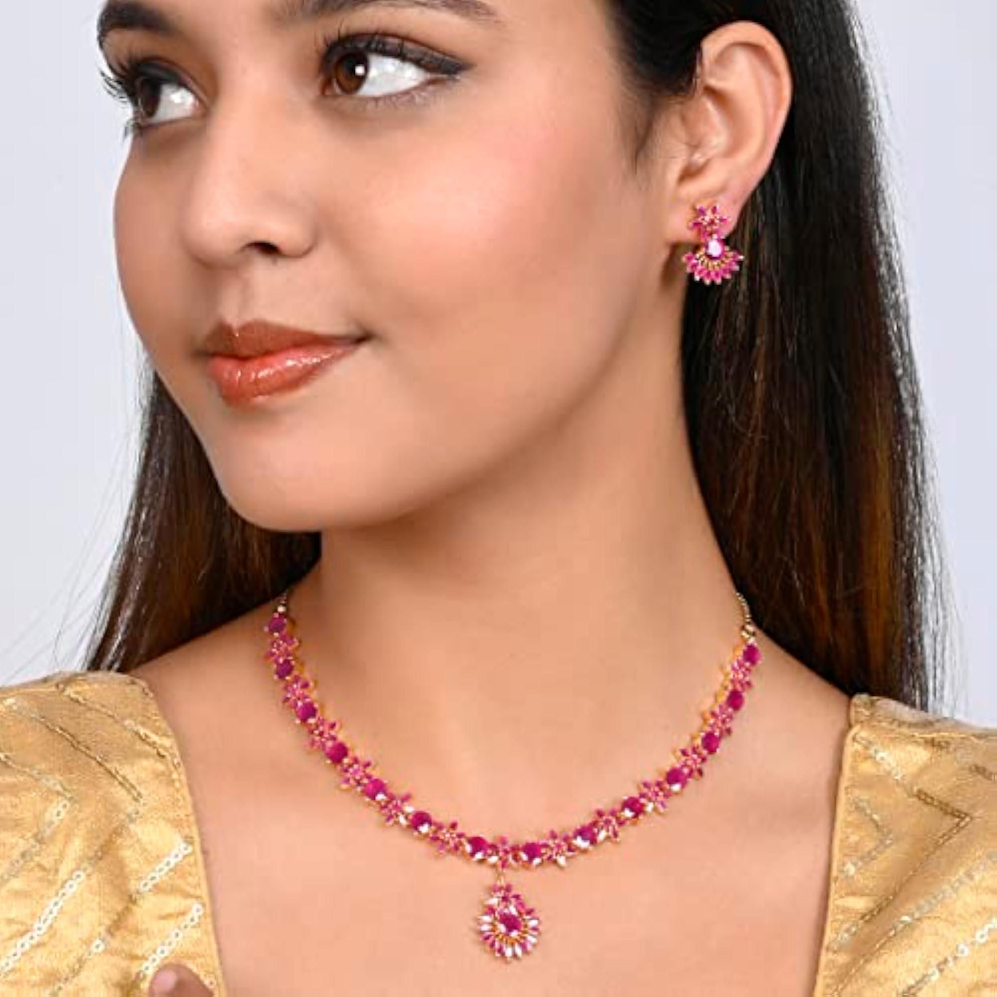 Cluster Setting Pink Zircons Jewellery Set, Sparkling Essentials