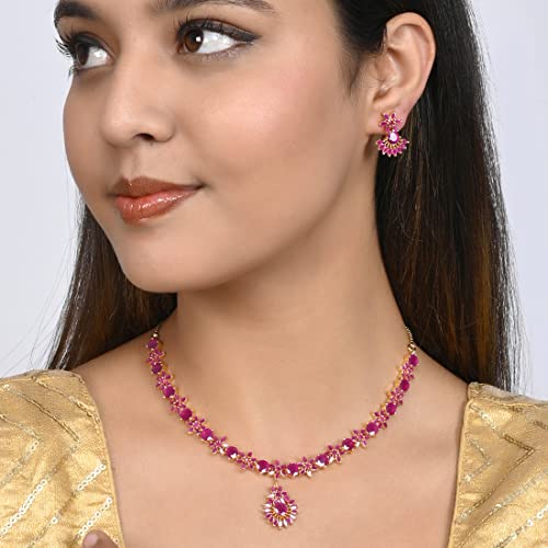 Cluster Setting Pink Zircons Jewellery Set, Sparkling Essentials