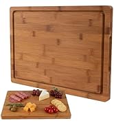 Tafopue Bamboo Cutting Board, Thick Chopping Board for Kitchen Meal Prep, Build-in Deep Juice Gro...