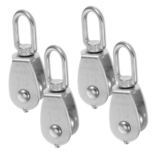 Anneome 4pcs Robust Stainless Steel Lifting Pulley Block Wire Rope Single Wheel Swivel for Industrial Use