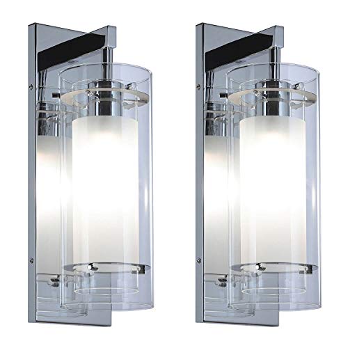 Product Deal XiNBEi Lighting Wall Sconce 1 Light Bathroom Vanity Wall Light, Contemporary Chrome Wall Mount Light with Glass 2 Pack XB-W1159-2CH