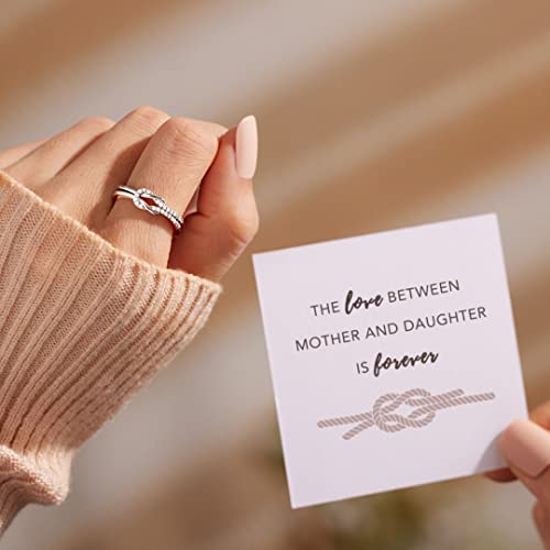 The Love Between Mother And Daughter Is Forever Mother Daughter Ring, 925 Sterling Silver Square Knot And Aaa Grade Cubic Zirconia Ring For Women Girls, Mom Gifts, Mothers Day Jewelry Birthday Gift #TOP1