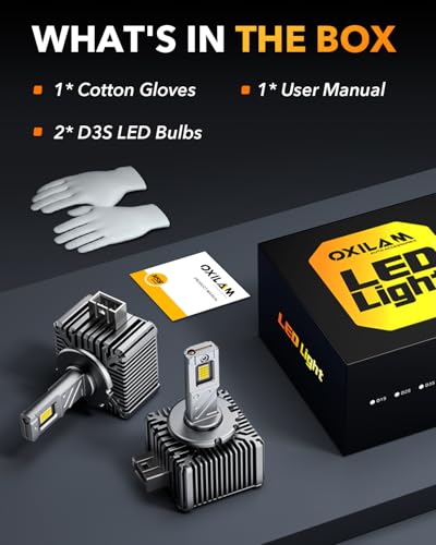 Image of OXILAM 2025 D3S D3R LED Bulbs, 900% Ultra-Bright 60W, 6500K Pure White Brighter Than Xenon, Easy Plug-N-Play Installation, 20 Years Lifespan, No Flicker, 99% Compatibility