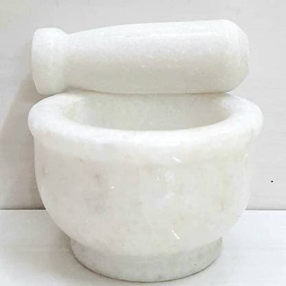 JH Enterprises Marble Mortar and Pestle Set for Grinding Small Spices,Medicines, Kharal, Amam Dasta, Okhli