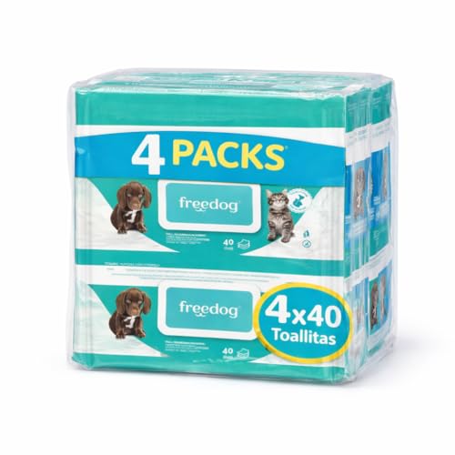 Freedog Pack 4 Paquetes de 40 Unidades Toallitas Húmedas para Perros y Gatos Esencia Clorhexidina - Toallitas - Toallitas Húmedas - Limpiador Patas Perro - Eliminador De Olores - Toalhitas - Limpieza