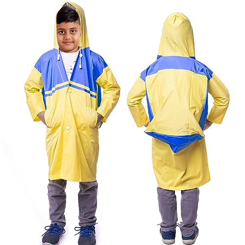 Image of HACER Aqua Raincoat for 3 to 4 Years Old Kids Children Water Resistant Rainsuit Adjustable Hood Drawstring Hem Rainwear with Side Pockets (27, Random Colour)