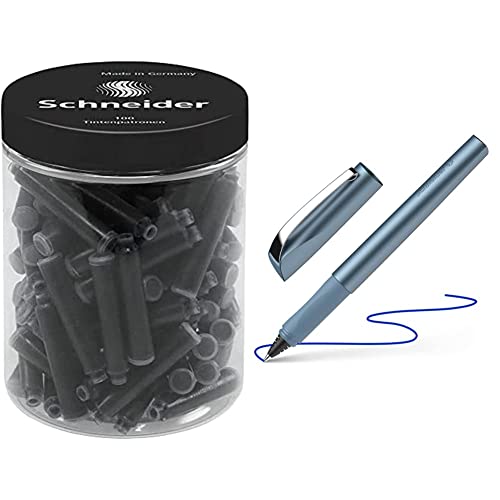 Schneider 6801 Tintenpatronen schwarz, 100 Stück, 100 Stück & 186223 Ceod Shiny Tintenroller Blue
