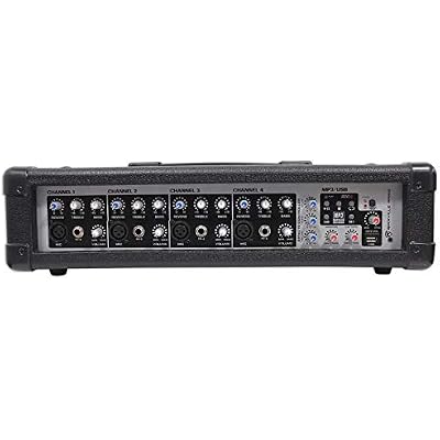 Rockville RPM45 1800w Powered 4-Channel Mixer Amplifier, USB, EQ, Effects, Phantom Power, Durable Wooden Enclosure, Compact Design, for Musicians and Small Venues