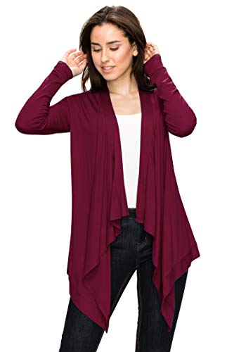 Image of Lock and Love Women's Draped Front Open Asymmetrical Cardigan - Casual Long Sleeve Lightweight Duster