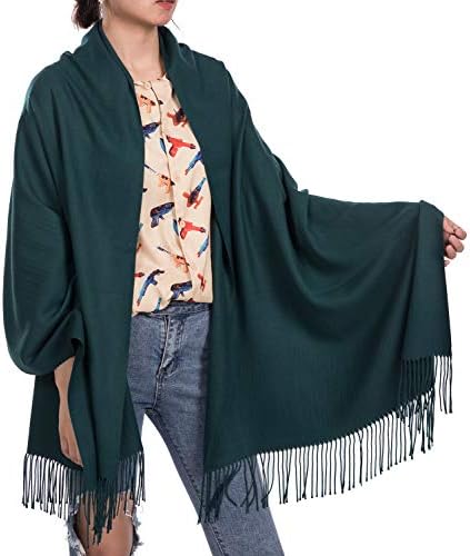 Womens Soft Scarf Blanket Large Pashmina Cashmere Shawls Wrap Stole with Tassel(Black)