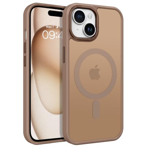 Image of YINLAI for iPhone 15 Case 6.1-inch,Magnetic Compatible with MagSafe, Slim Matte Anti-Fingerprint, Shockproof Full Body Military Grade Protection for iPhone 15 Cover, Brown