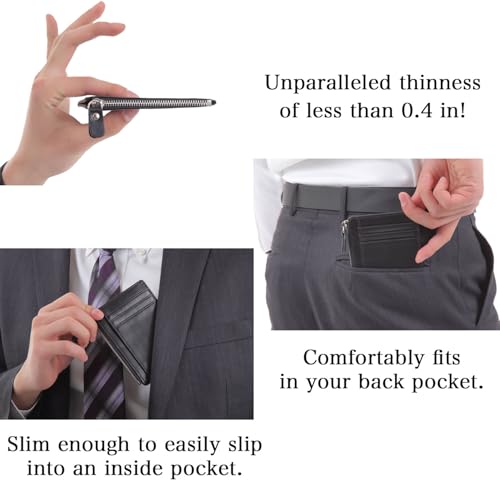 Shoebill Slim Minimalist Leather Wallet – Zipper Card Holder with ID Window, Compact Front Pocket Wallet for Men & Women (Black)2