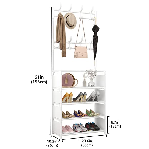 Ydtreils Hall Tree With Coat And Shoe Rack, Entryway Coat Rack With Bench Hooks And 4-Tier Shoe Rack, White #TOP5