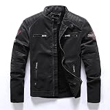 Herren Lederjacke - Vintage Verdicken Totenkopf Stickerei Stehkragen Warme Pu Lederjacke,Lässige Moto Biker Bomber Herbst Winter Reißverschluss Mäntel,Leichte Winddichte Herren Überbekleidung,Sch
