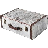 HMF Maleta decorativa vintage de madera con tapa y asa de cuero,