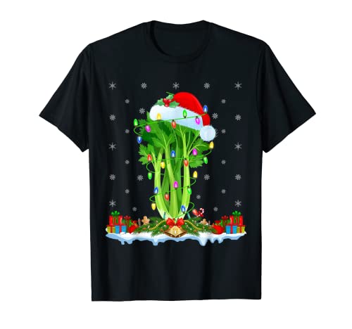 Celery Vegetable Lover Matching Santa Hat Celery Christmas T-Shirt
