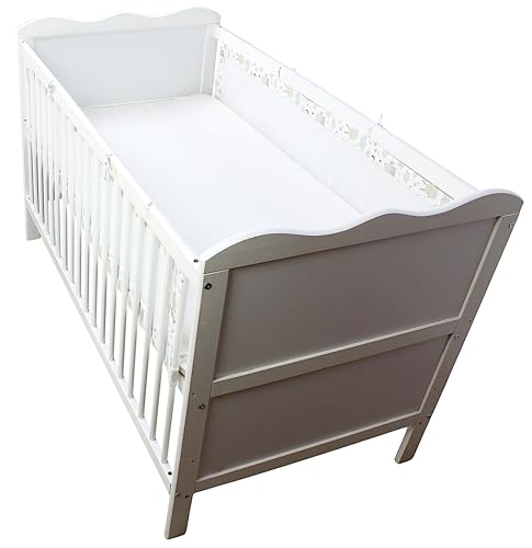TupTam Bettumrandung Babybett 3D Mesh Nestchen – Gitterstäbe Schutz Netz 2er, Farbe: Hase/Eule, Größe: ca. 128 x 30 cm (für Babybett 140x70)