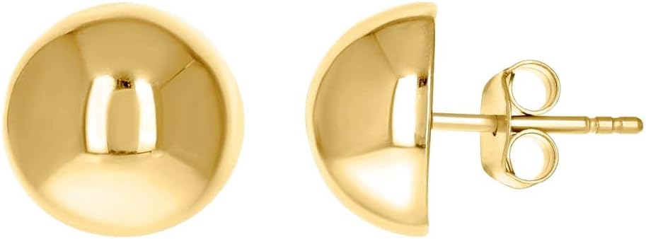10k Yellow Gold Womens Half Ball Stud Earrings 11.7x11.7mm Wide Ball Earring for Women