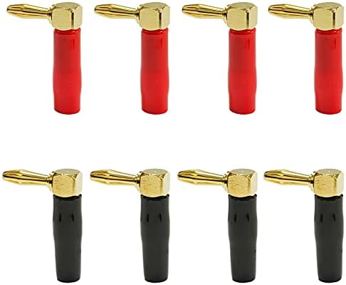 4VWIN 90 Degree Speaker Connectors Plugs Right Angle Speaker Banana Plug 4mm Pure Copper Screw Locking Speaker Wire Connector for Speaker, Audio/Video Receiver, Amplifiers (4 pairs (8 Pieces))