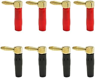 4VWIN 90 Degree Speaker Connectors Plugs Right Angle Speaker Banana Plug 4mm Pure Copper Screw Locking Speaker Wire Connector for Speaker, Audio/Video Receiver, Amplifiers (4 pairs (8 Pieces))