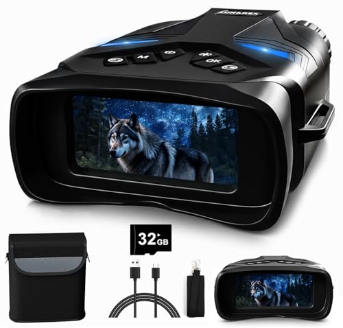 LUNAREX 4K Night Vision Goggles for Adults – Digital Night Vision Binoculars with 8X Zoom, 48MP Camera, 4000mAh Rechargeable Battery, 32GB TF Card, Infrared Night Vision Goggles for Hunting & Outdoor