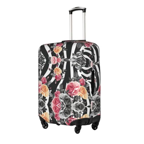 Roses Flower Floral Zebra Stripes Print Travel Elastic Suitcase Luggage Baggage Cover Protector, Washable And Anti-Scratch2