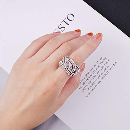 Nicole Miller New York Silvertone Twisted Stretch Clear Crystal Rhinestones Fashion Ring #TOP4