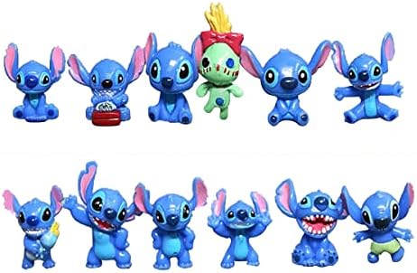 12 Pcs Lilo and Stitch Figure Set, PVC Lilo and Stitch Mini Figures Toy, Children's Birthday Cake Decoration and Shower Birthday Party Supplies.