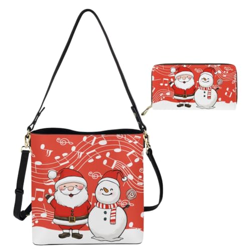 Image of HUGS IDEA Leather Purses and Handbag for Women Bucket Bag with Wrist Wallet 2 Packs