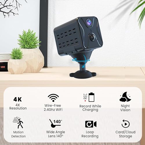 Mini Kamera,4K Kamera überwachung innen,Überwachungskamera innen,Mini Kamera Live Übertragung Handy APP,Lange Standby WiFi Kamera,mit Bewegungsmelder und Nachtsicht für Startseite Büro Sicherheit