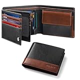 HOCRES® Wallets for Mens RFID Blocking Leather Slim Wallet with 15 Credit Card Holders, 2 Banknote Compartments & 2 ID Window Minimalist Wallets with Gift Box