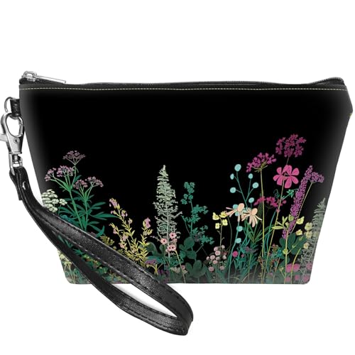SROJDHFJB Small Makeup Bag with Wrist Strap, Garden Flowers Cosmetic Bags Toiletry Organizer Bag Waterproof Makeup Pouch with Zipper Travel Accessories Stocking Stuffers Gift for Women