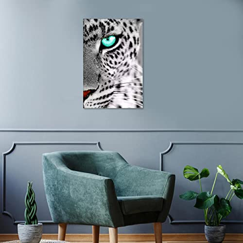 Leopard Portrait Canvas Wall Art Decor For Bathroom Leopard Head With Teal Eyes Paintings Canvas Prints Wildlife Artwork Modern Home Office Decor - Unframe 12X18Inch(30X45Cm) #TOP4