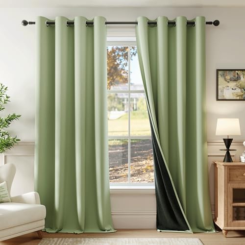 Beauoop Sage Green 100% Blackout Curtains 63 Inch Long 2 Panels for Bedroom Living Room Solid Room Darkening Thermal Insulated Soundproof Energy Saving Grommet Top Window Treatment Drapes,52x63 2 Set by Beauoop - Used condition - US$22.19