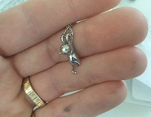 Small Stainless Steel Hanging Kitty Cat Necklace Pendant Silver Hue Polish #TOP2