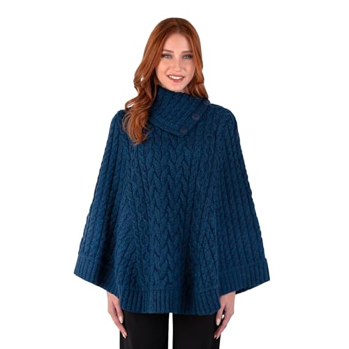Image of SAOL 100% Merino Wool Cowl Neck Button Poncho for Ladies