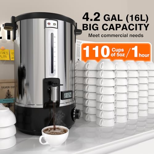 Nalison Commercial Coffee Urn, 110-Cup 16L Fast Brew Stainless Steel Hot Beverage Dispenser with Thermometer-Electric Hot Water Urn for Wedding, Party, Catering Events with Easy Cleaning(Double Wall) - Thumbnail 2