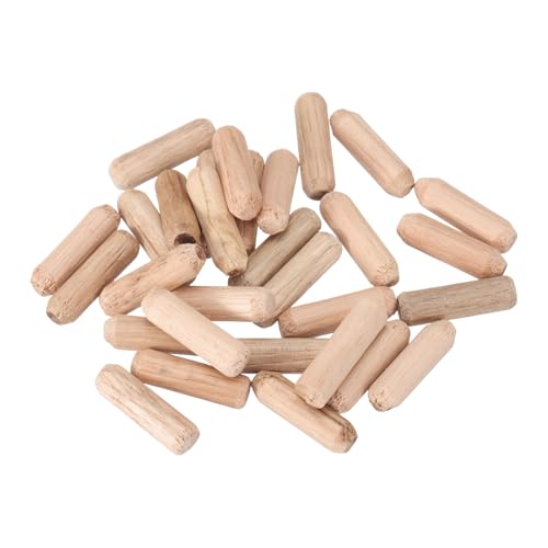 QUARKZMAN Clavijas De Madera 30 Piezas 6x20mm (0.23x0.78) Extremos Biselados Y Estriados Para Carpintería Estantes Y Muebles